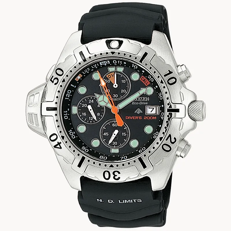 Promaster Depth Meter Chronograph Black Dial Polyurethane Strap BJ2000 09E CITIZEN